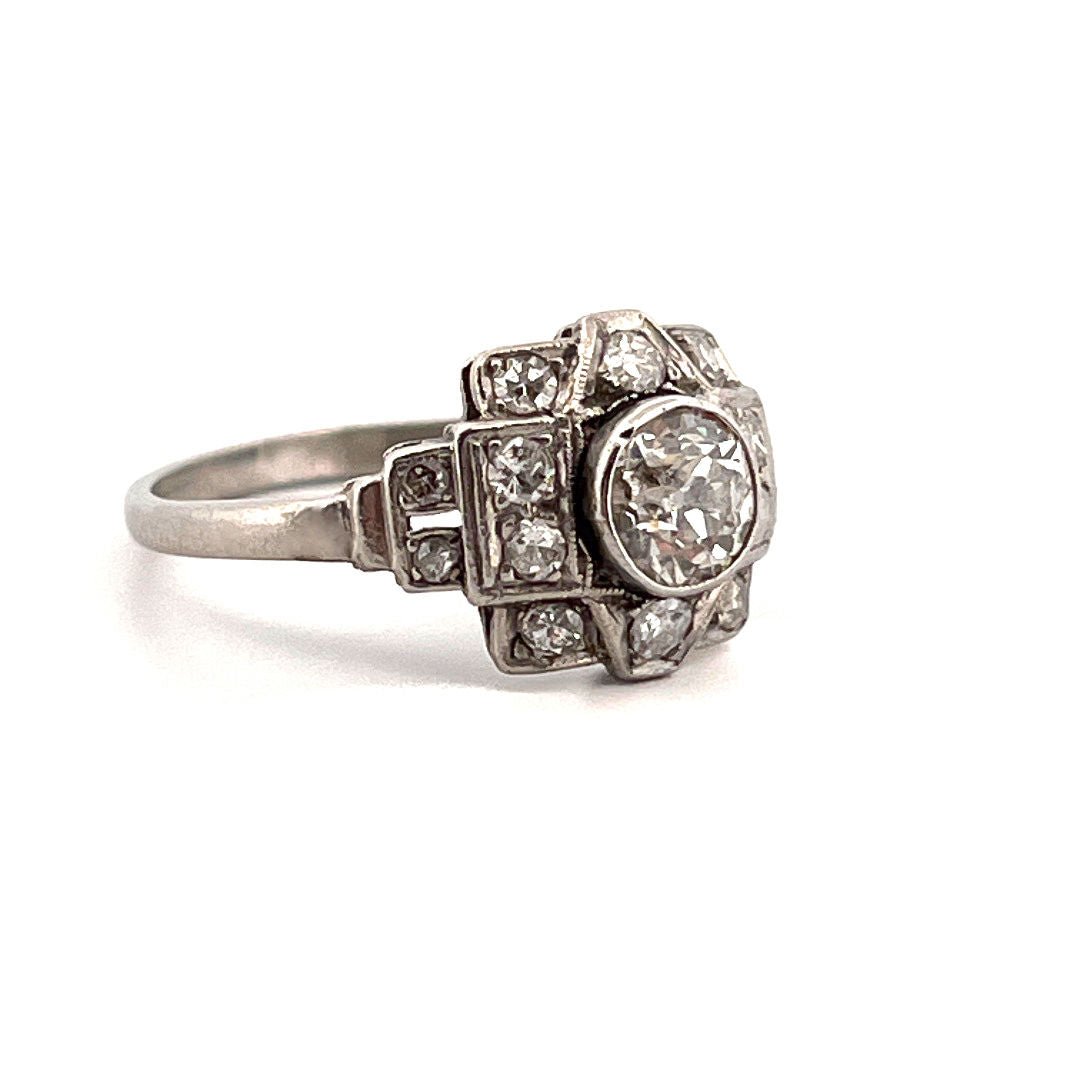 Bague Art Déco en platine et diamant - Castafiore