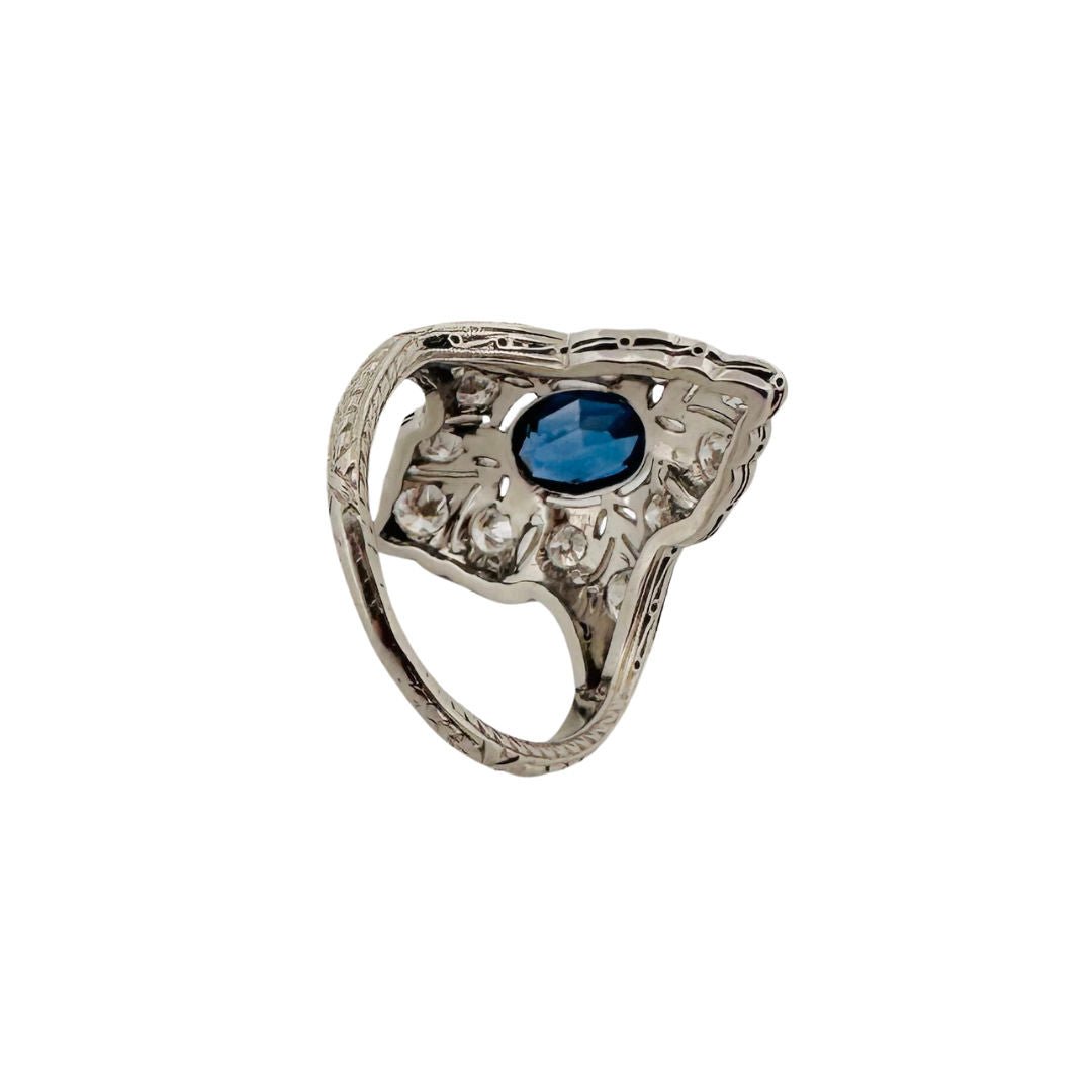 Bague Art déco en platine et saphir - Castafiore