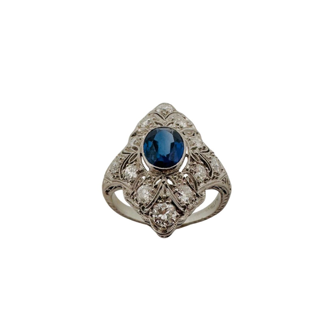 Bague Art déco en platine et saphir - Castafiore