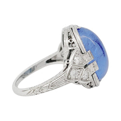 Bague Art Déco en platine, or blanc, saphir 9,6 cts, diamants - Castafiore
