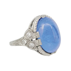 Bague Art Déco en platine, or blanc, saphir 9,6 cts, diamants - Castafiore