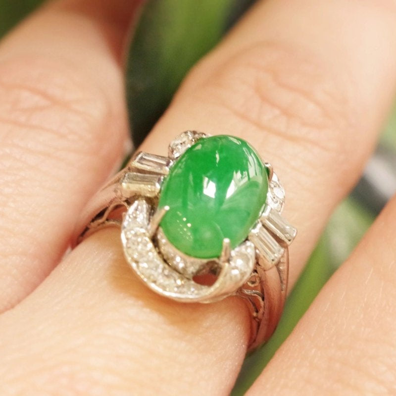 Bague Art Deco jade diamants - Castafiore