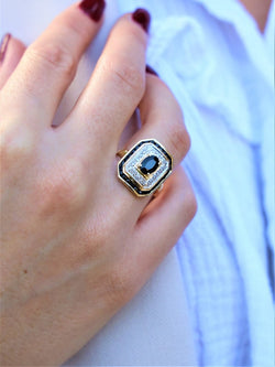 Bague Art déco Or jaune Saphir - Castafiore