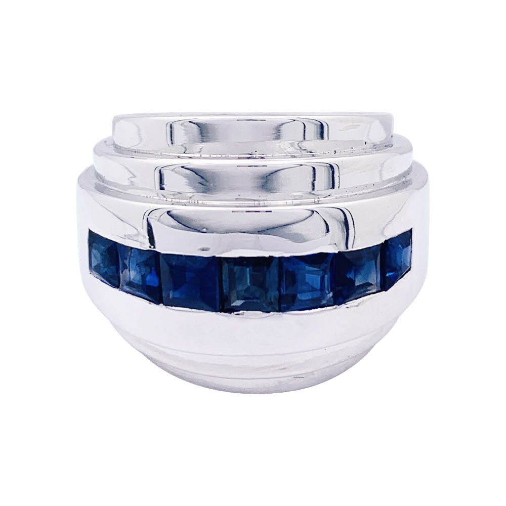 Bague Art déco, platine, saphirs calibrés. - Castafiore