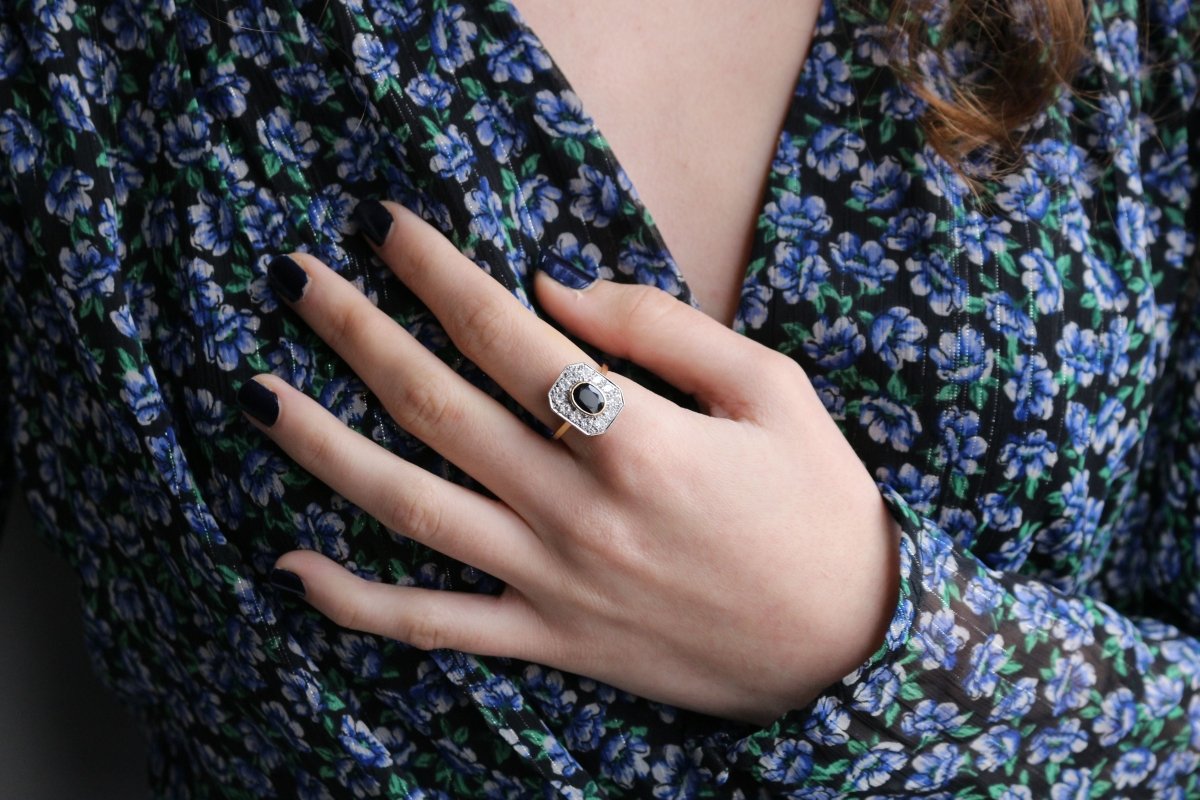 Bague Art Déco Saphir à Pans Coupés - Castafiore