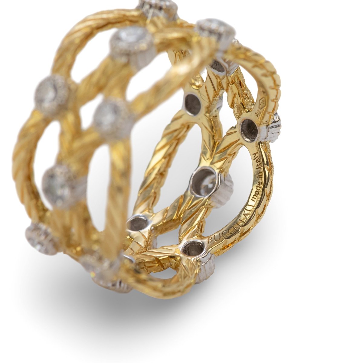 Bague Bandeau BUCCELLATI GianMaria en or jaune, or blanc et diamants - Castafiore