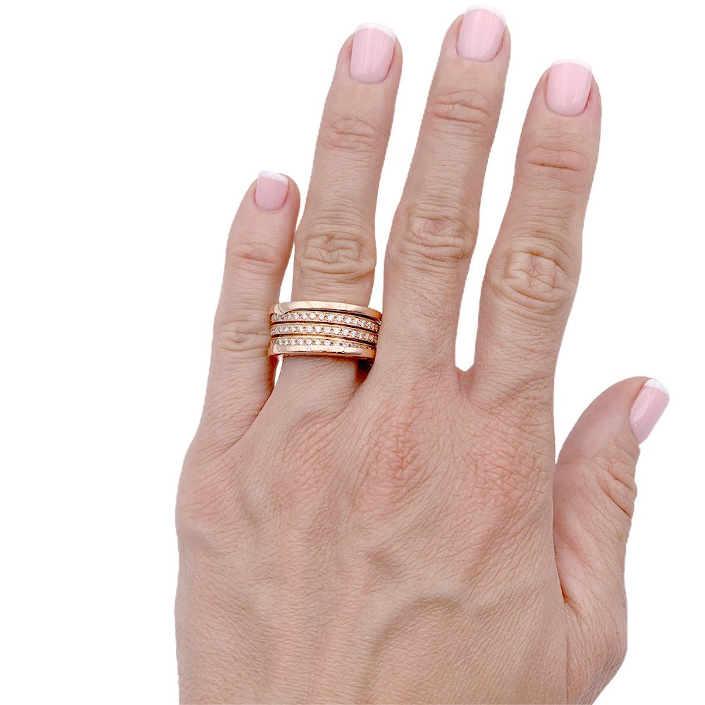 Bague Bandeau BULGARI "B.Zero1" en or rose et diamants - Castafiore