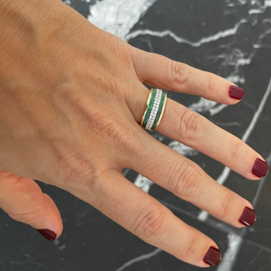 Bague Bandeau Emeraudes et Diamants Vintage - Castafiore