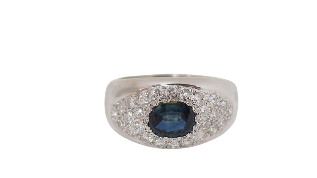 Bague Bandeau en or blanc, saphir et diamants - Castafiore