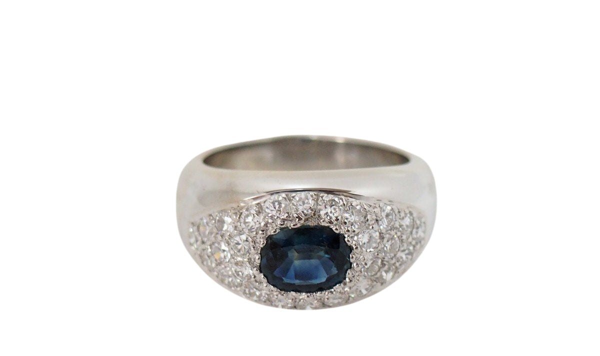 Bague Bandeau en or blanc, saphir et diamants - Castafiore