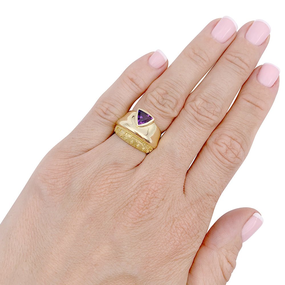 Bague Bandeau or jaune et améthyste - Castafiore
