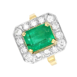 Bague Bicolore Or Jaune/Gris, Emeraude et Diamants - Castafiore