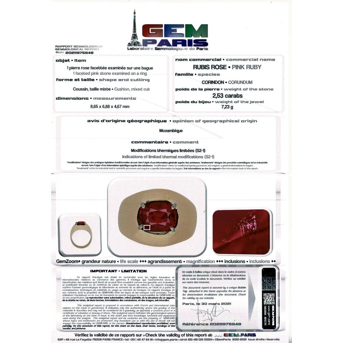 Bague bombée en or rose, rubis ovale pesant 2.53 carats - Castafiore