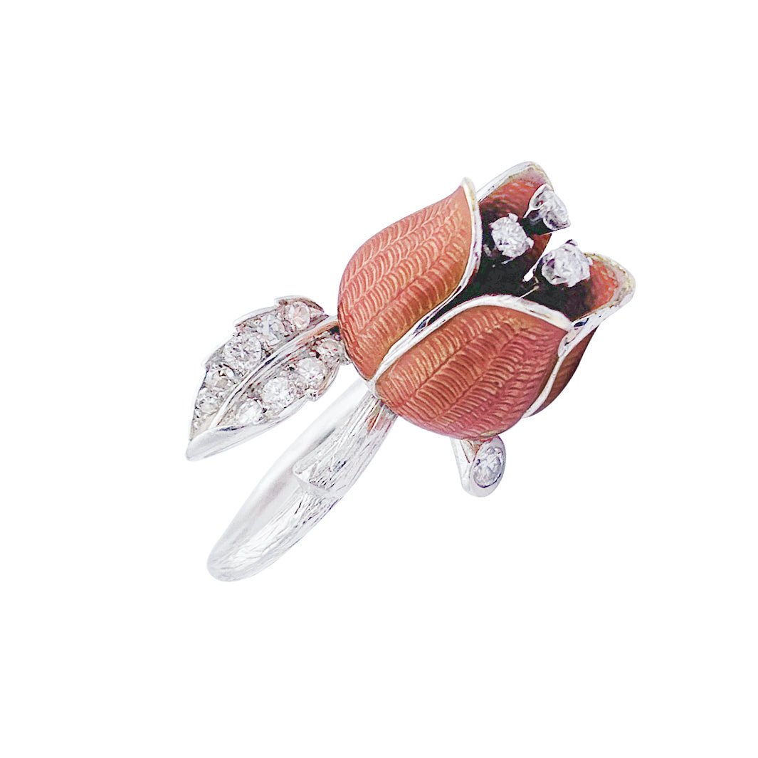 Bague BOUCHERON "Eglantine" en or blanc, platine, émail et diamants - Castafiore