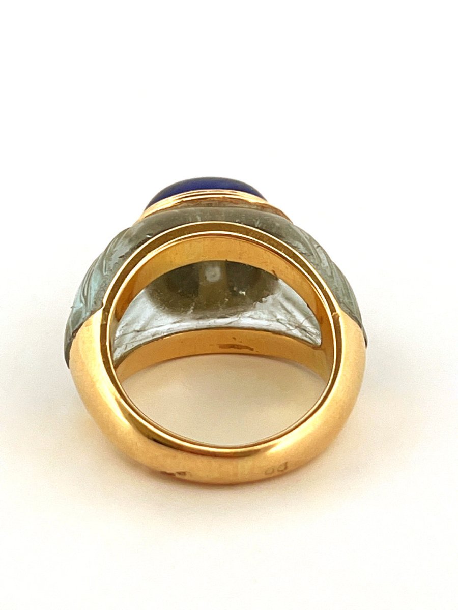 Bague BOUCHERON "Jaïpur" en or jaune, cristal de roche et lapis lazuli - Castafiore