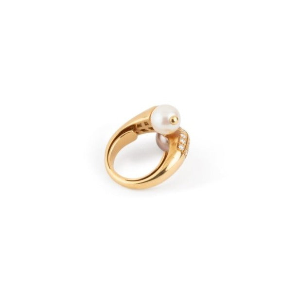 Bague BOUCHERON Toi et Moi en or jaune, perles et diamants - Castafiore