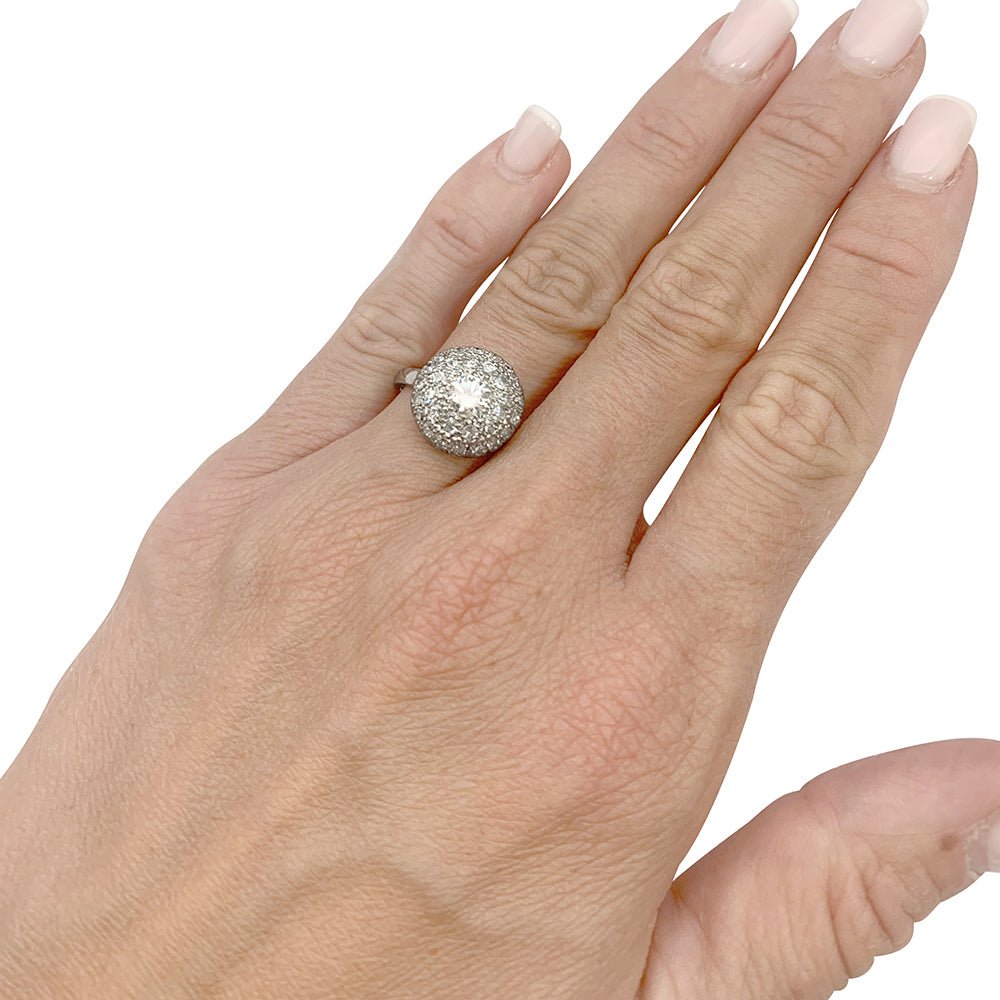 Bague boule en platine, or blanc et diamants - Castafiore