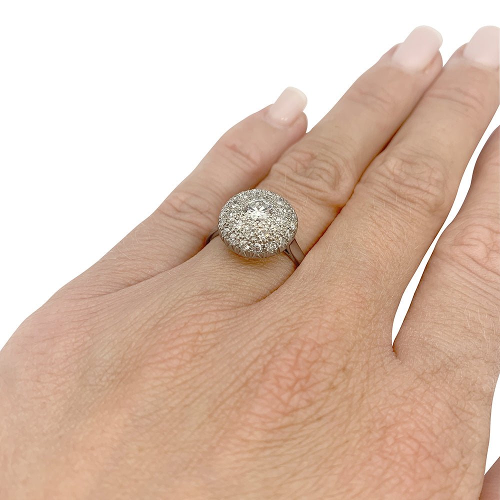 Bague boule en platine, or blanc et diamants - Castafiore