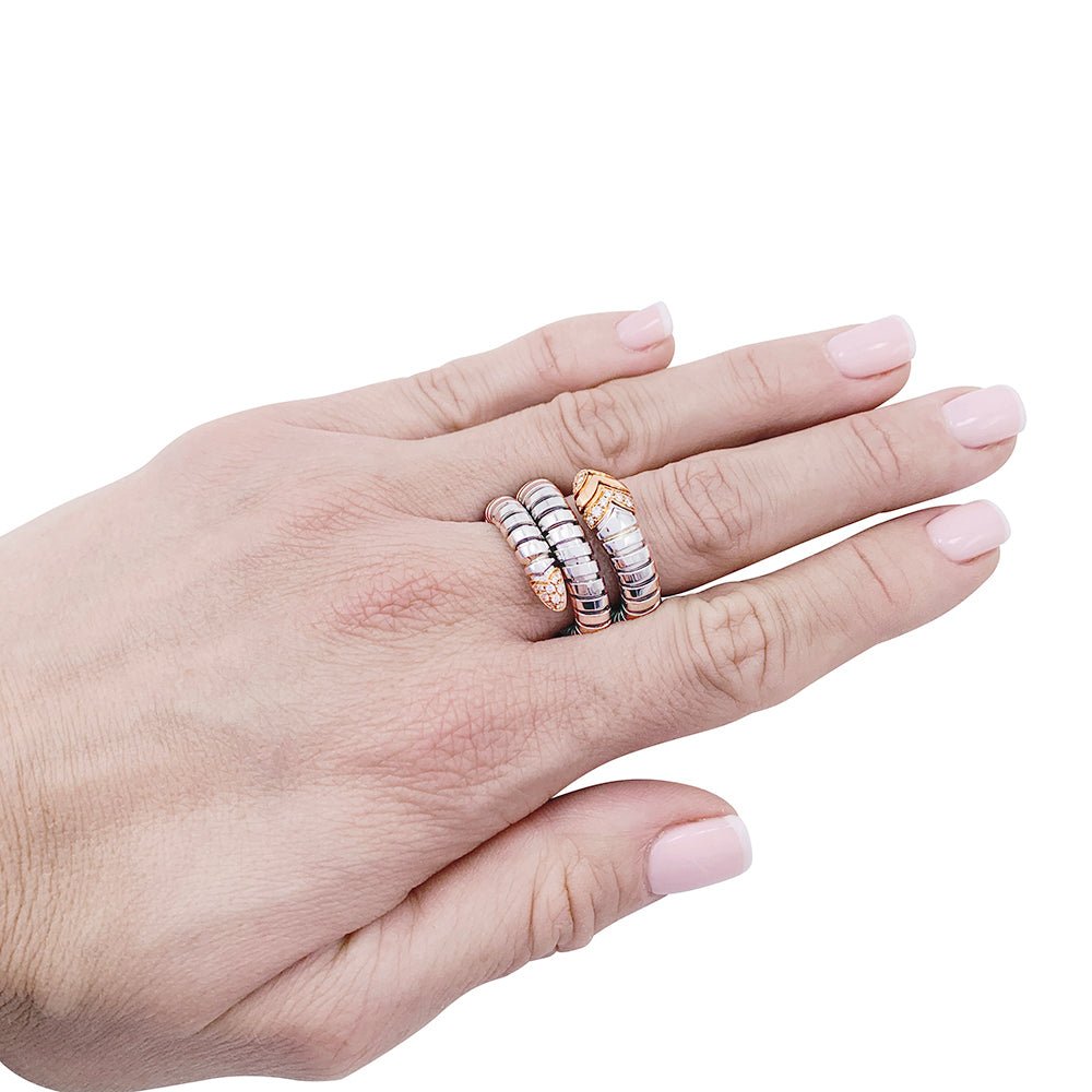 Bague Bulagri, "Serpenti", acier, or, diamants - Castafiore