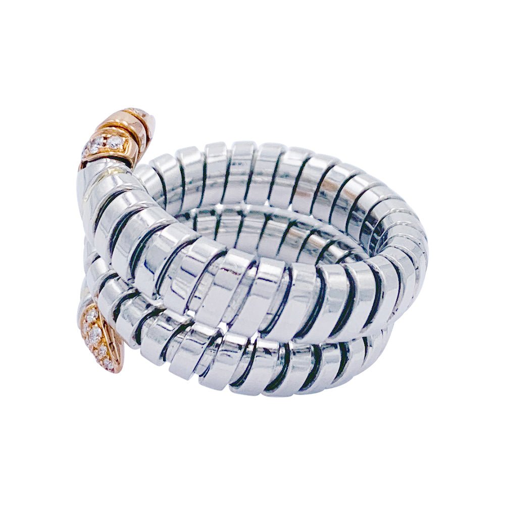 Bague Bulagri, "Serpenti", acier, or, diamants - Castafiore