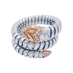 Bague Bulagri, "Serpenti", acier, or, diamants - Castafiore