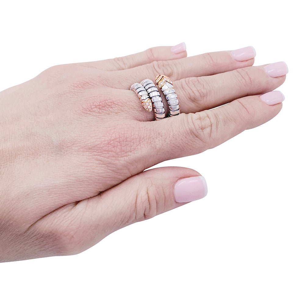 Bague Bulagri, "Serpenti", acier, or, diamants - Castafiore