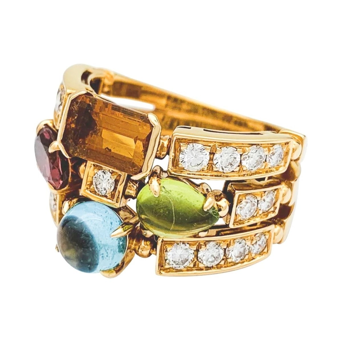 Bague BULGARI, "Allegra", or jaune, diamants, pierres de couleurs - Castafiore