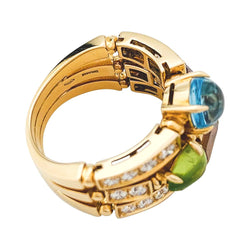 Bague BULGARI, "Allegra", or jaune, diamants, pierres de couleurs - Castafiore