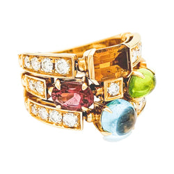 Bague BULGARI, "Allegra", or jaune, diamants, pierres de couleurs - Castafiore