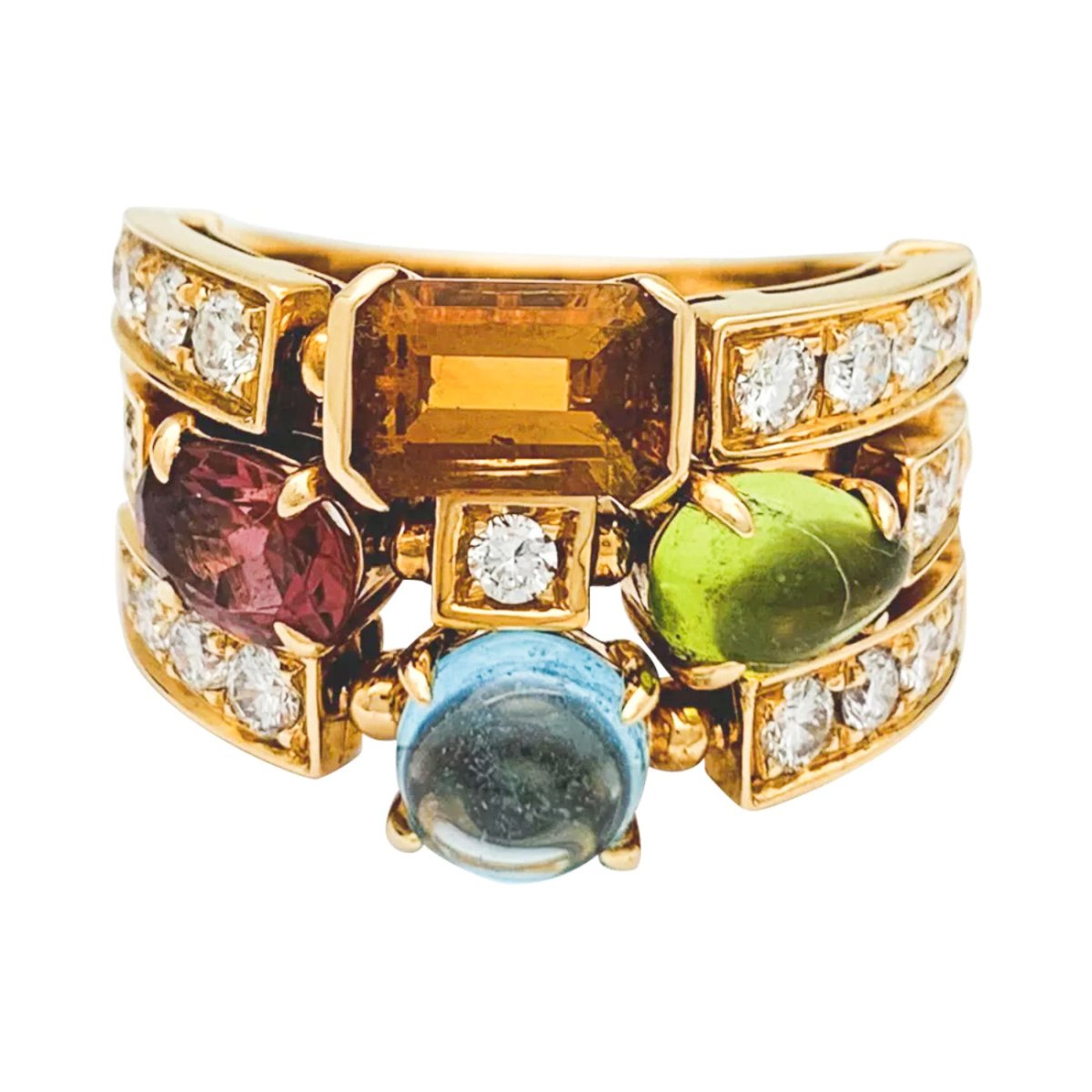 Bague BULGARI, "Allegra", or jaune, diamants, pierres de couleurs - Castafiore