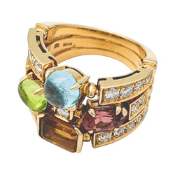 Bague BULGARI, "Allegra", or jaune, diamants, pierres de couleurs - Castafiore