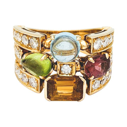 Bague BULGARI, "Allegra", or jaune, diamants, pierres de couleurs - Castafiore