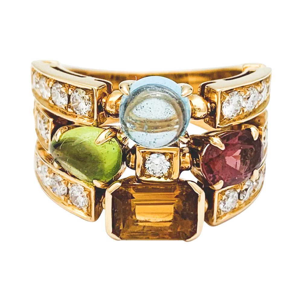 Bague BULGARI, "Allegra", or jaune, diamants, pierres de couleurs - Castafiore