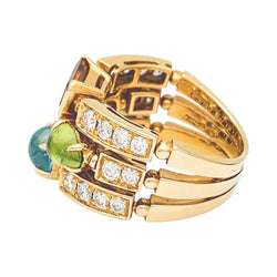 Bague BULGARI, "Allegra", or jaune, diamants, pierres de couleurs - Castafiore