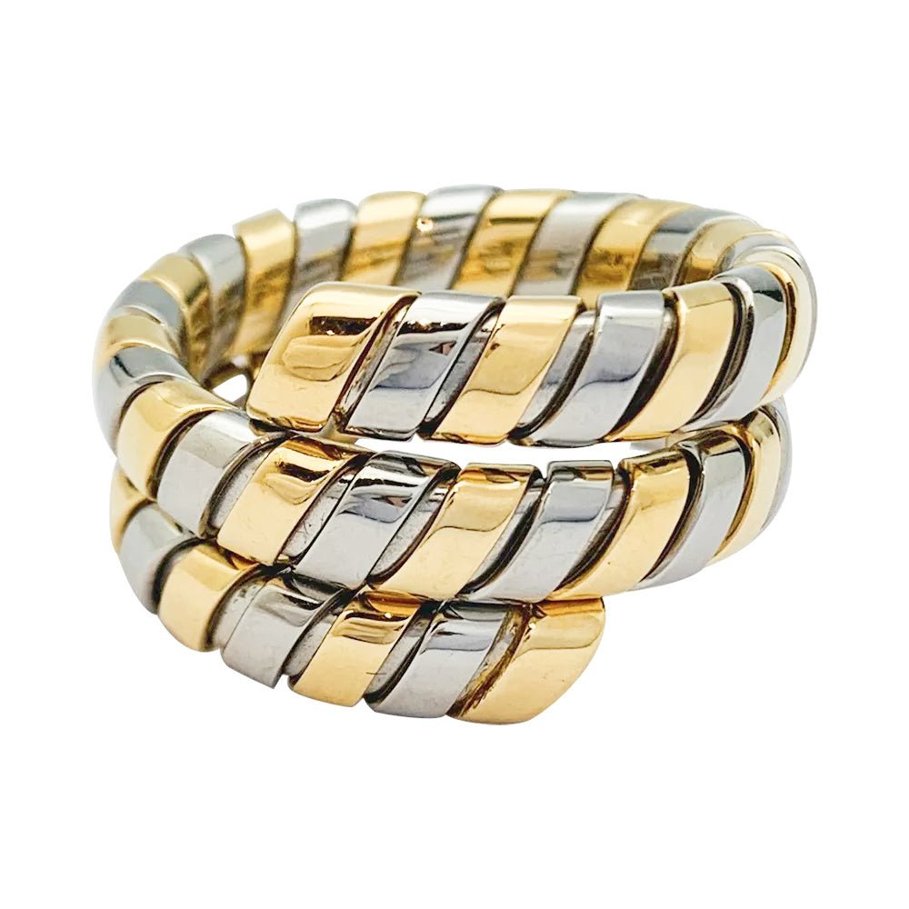 Bague BULGARI "Tubogas" en or jaune et or blanc - Castafiore