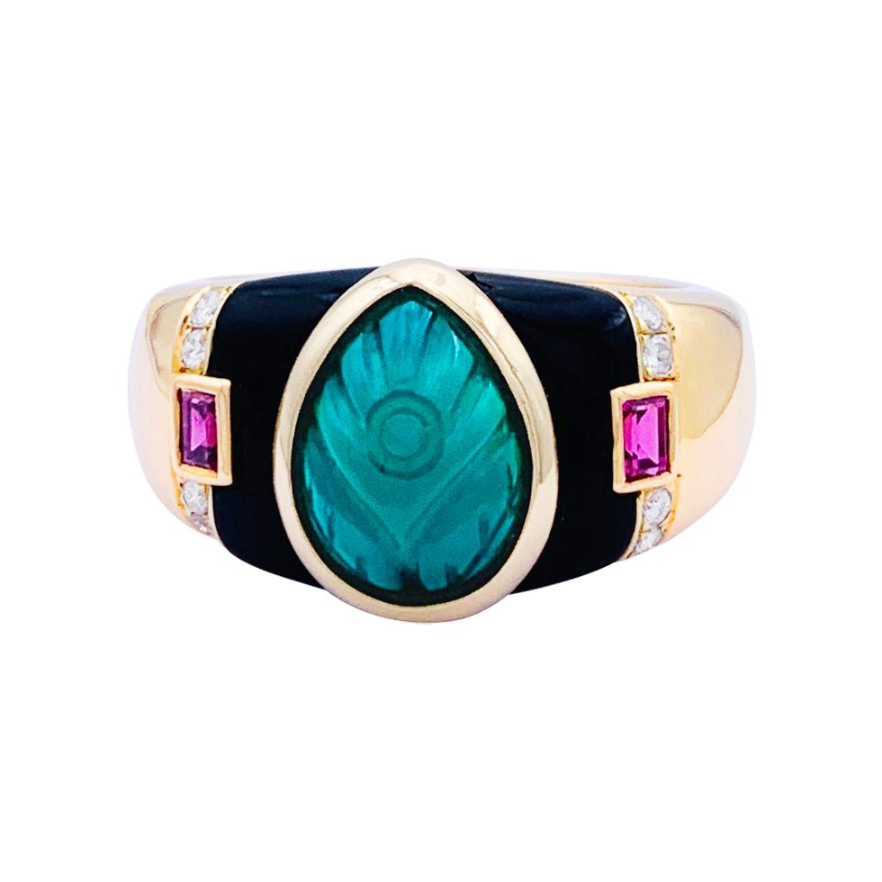 Bague CARTIER, "Gaïa", en or jaune et pierres de couleurs. - Castafiore