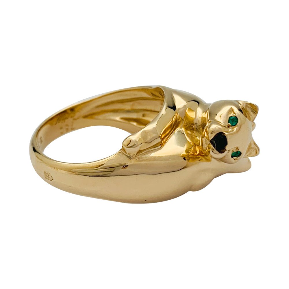 Bague Cartier, "Kozra", en or jaune, émeraude, onyx - Castafiore
