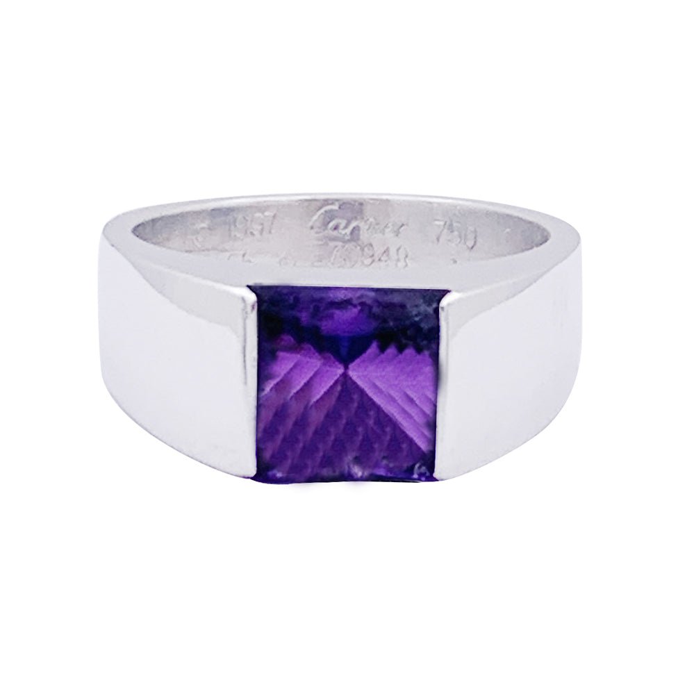 Bague Cartier, "Tank", or blanc, améthyste. - Castafiore