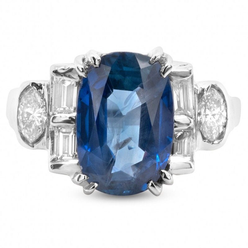 Bague Ceylan or gris saphir bleu diamants - Castafiore
