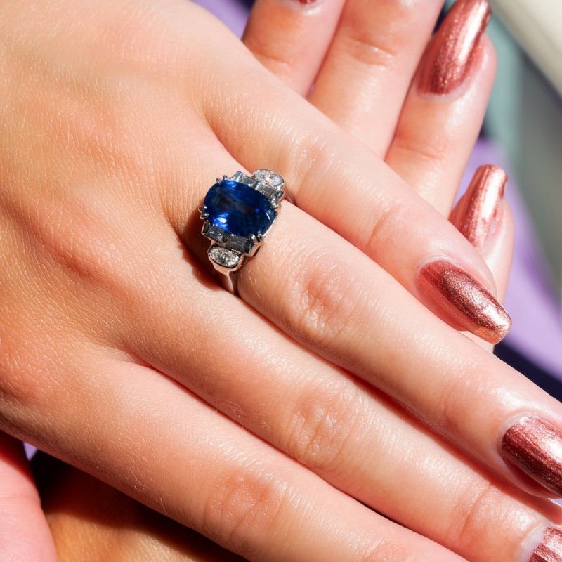 Bague Ceylan or gris saphir bleu diamants - Castafiore