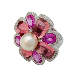 Bague CHANEL, "San Marco", or blanc, perle, saphirs roses, tourmalines roses, diamants - Castafiore