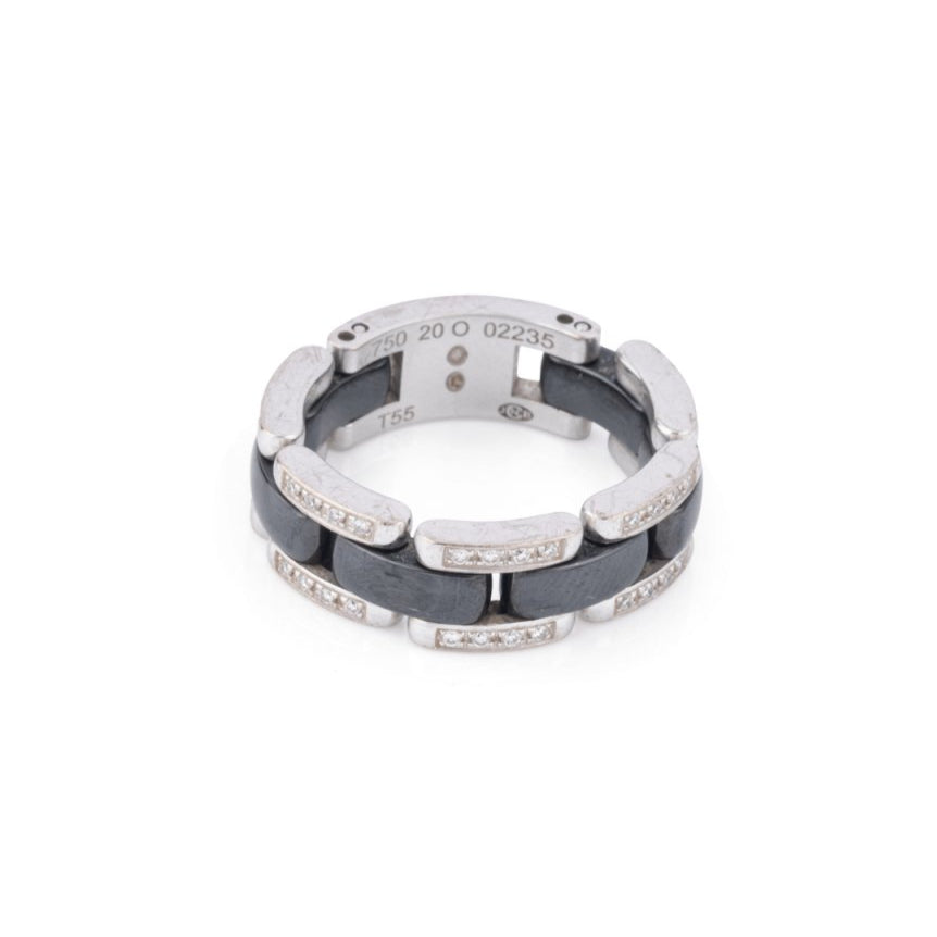 Bague CHANEL "Ultra" en or blanc, céramique et diamants - Castafiore