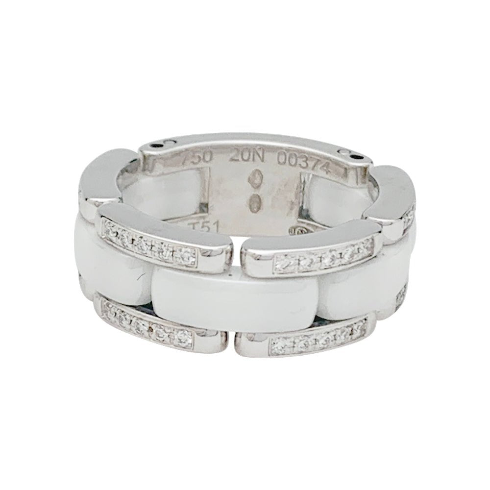 Bague CHANEL, "Ultra", or blanc, céramique blanche, diamants - Castafiore
