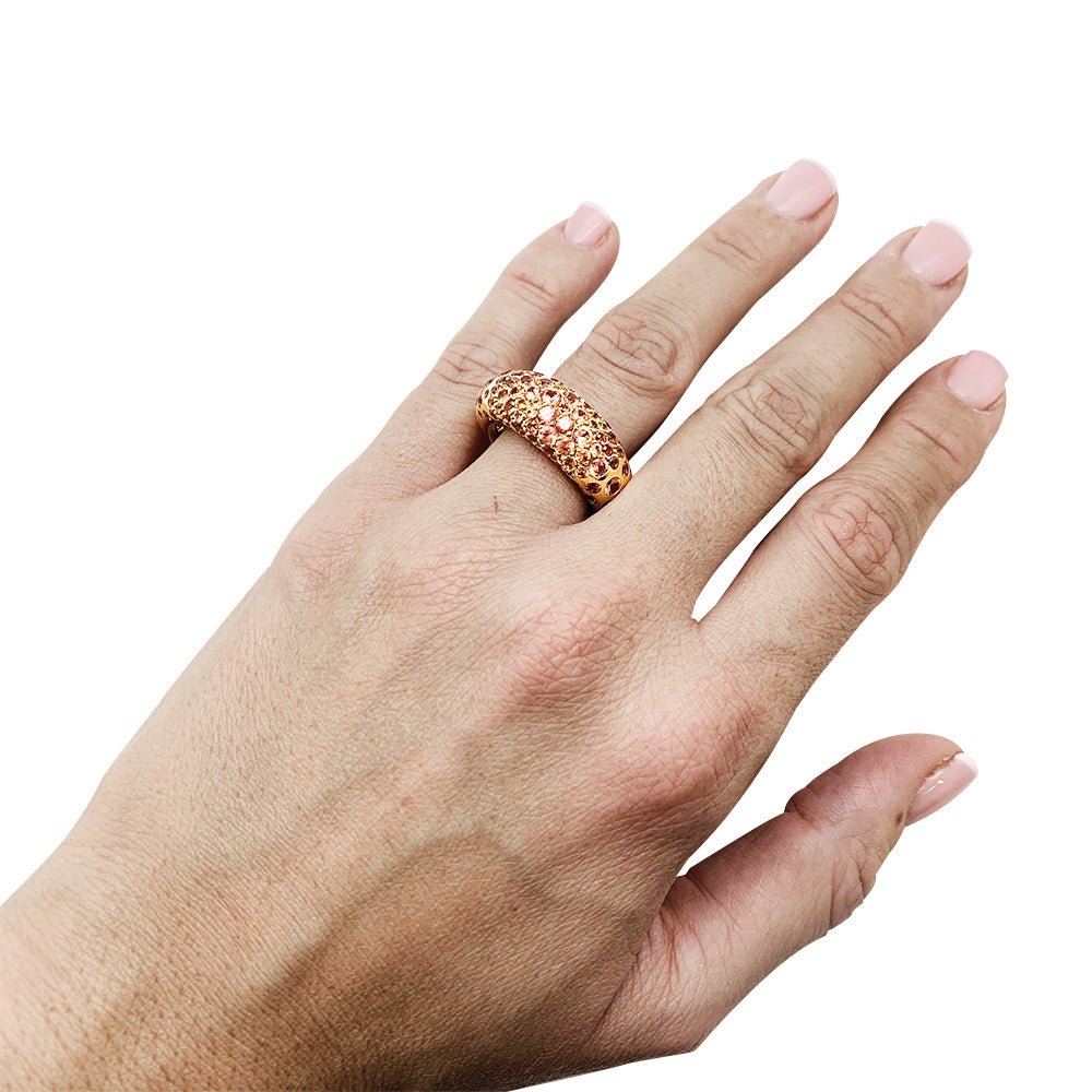 Bague CHAUMET modèle "Caviar" en or jaune, saphirs oranges - Castafiore