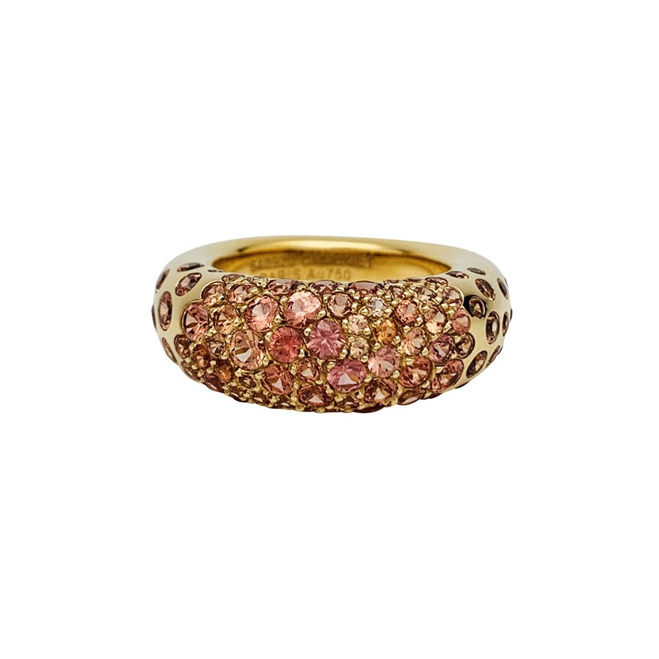 Bague CHAUMET modèle "Caviar" en or jaune, saphirs oranges - Castafiore