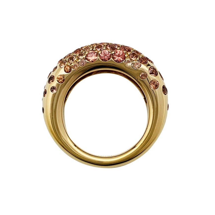 Bague CHAUMET modèle "Caviar" en or jaune, saphirs oranges - Castafiore