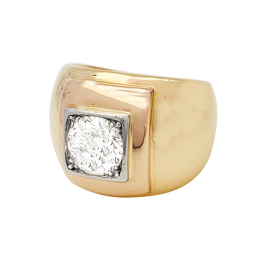 Bague chevalière en deux tons d'or, platine sertissant un diamant - Castafiore