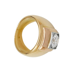 Bague chevalière en deux tons d'or, platine sertissant un diamant - Castafiore