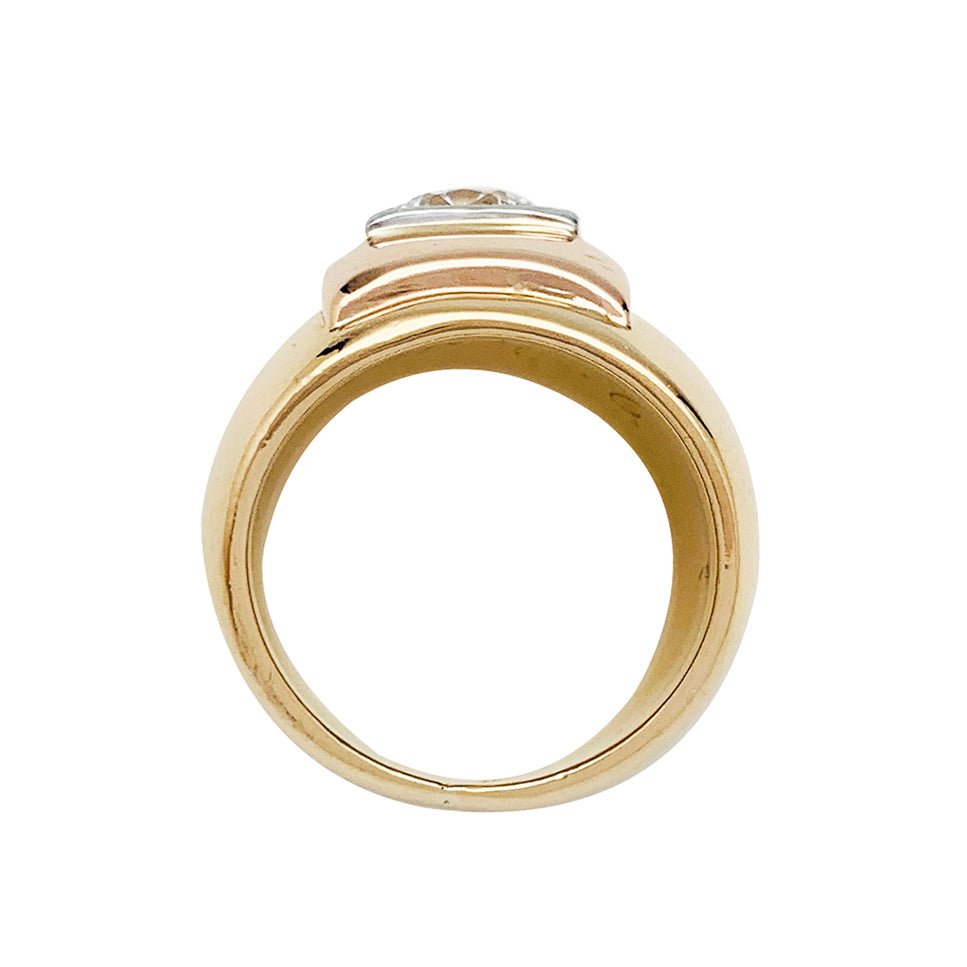 Bague chevalière en deux tons d'or, platine sertissant un diamant - Castafiore