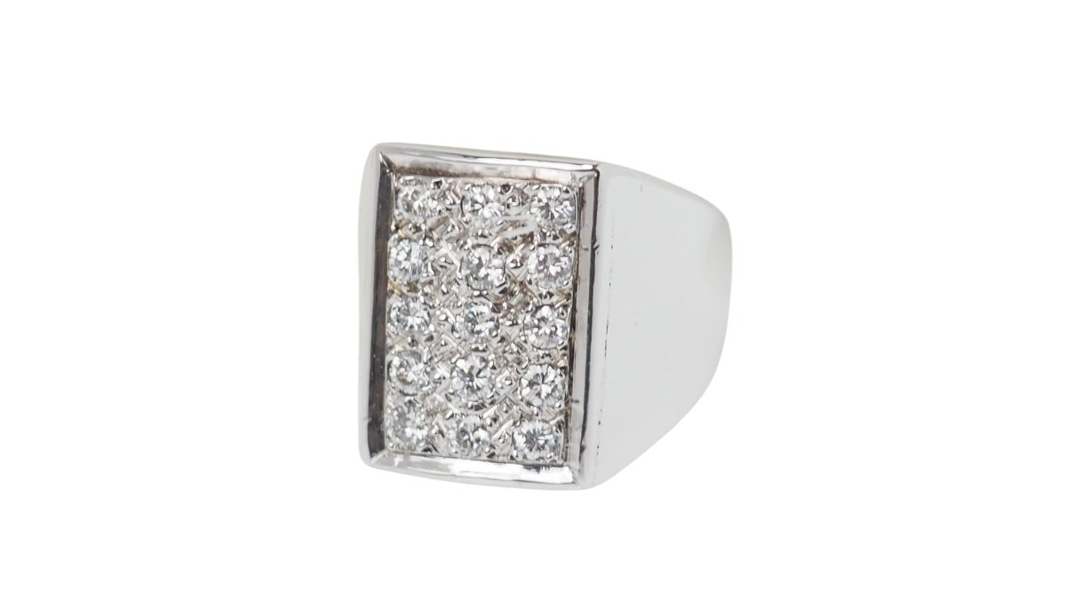 Bague Chevalière en or blanc et diamants - Castafiore